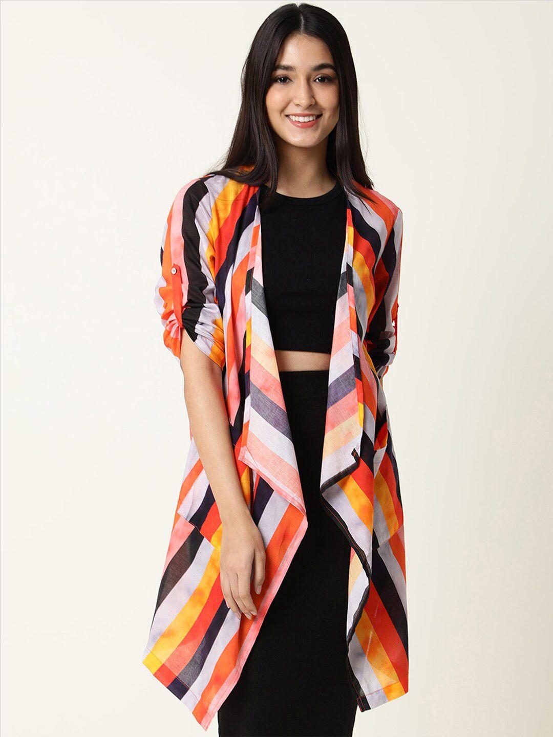 rareism women black & pink striped longline shrug