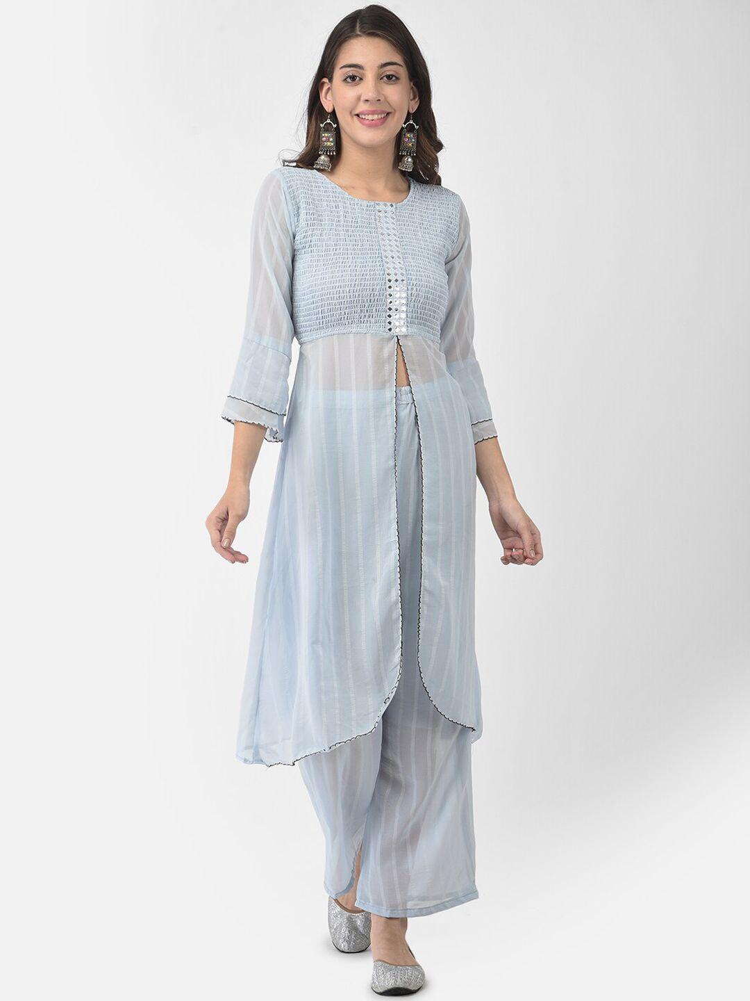 fnocks women grey high slit kurta with palazzos