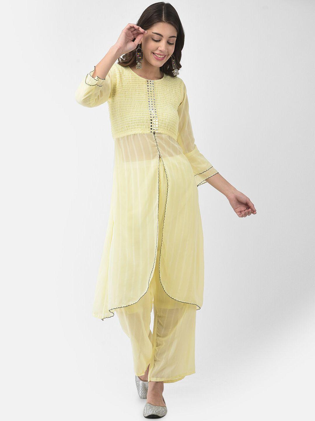 fnocks women yellow kurta with palazzo