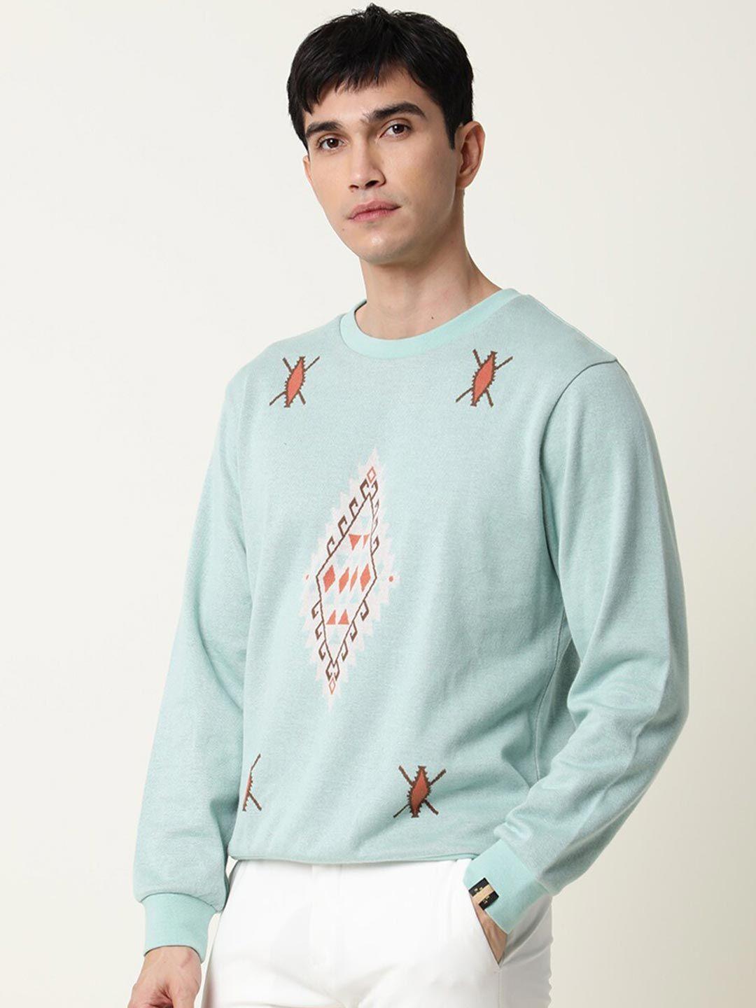 rare rabbit men blue printed sweatshirt