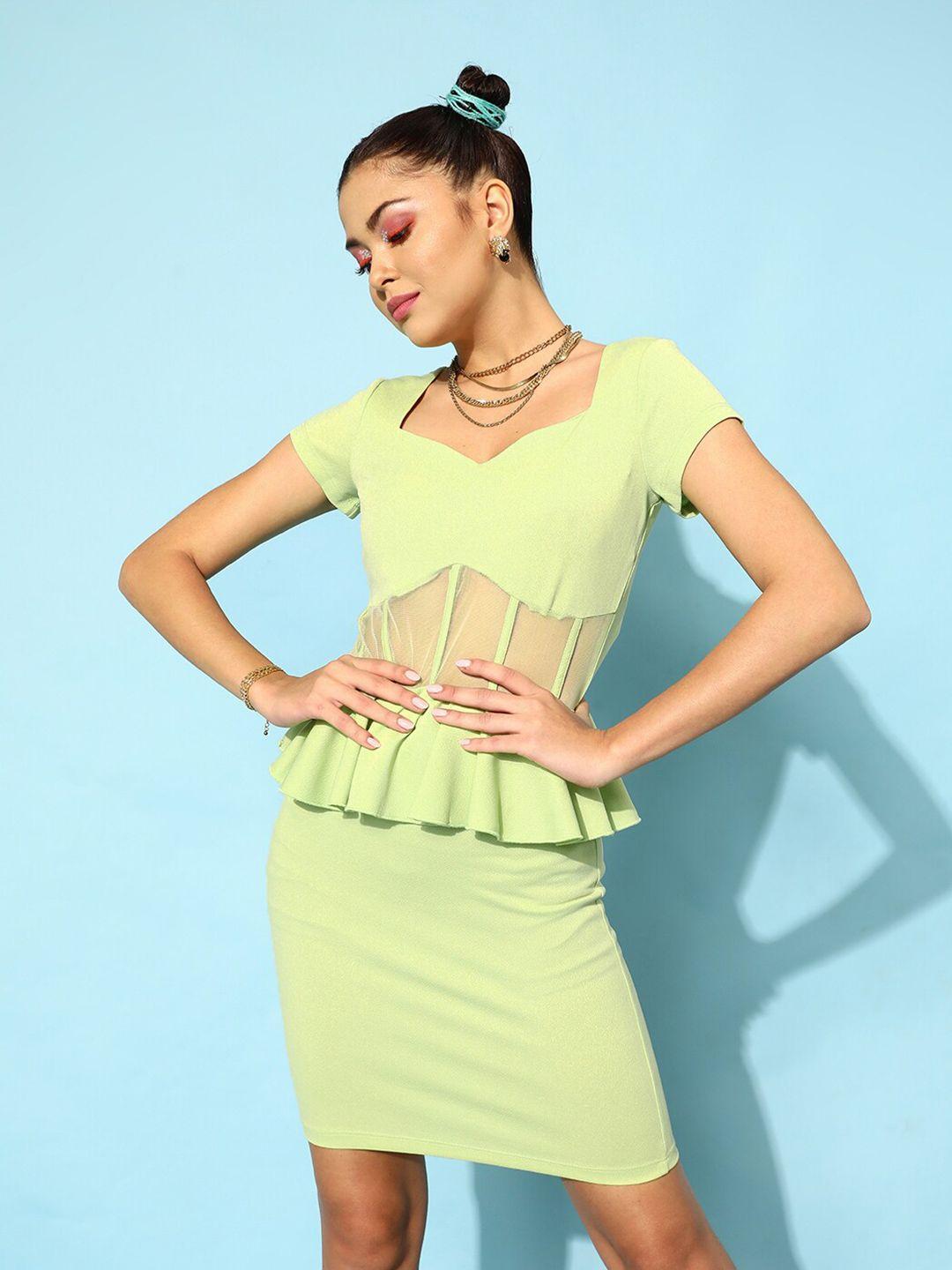 street 9 women attractive lime green solid dress