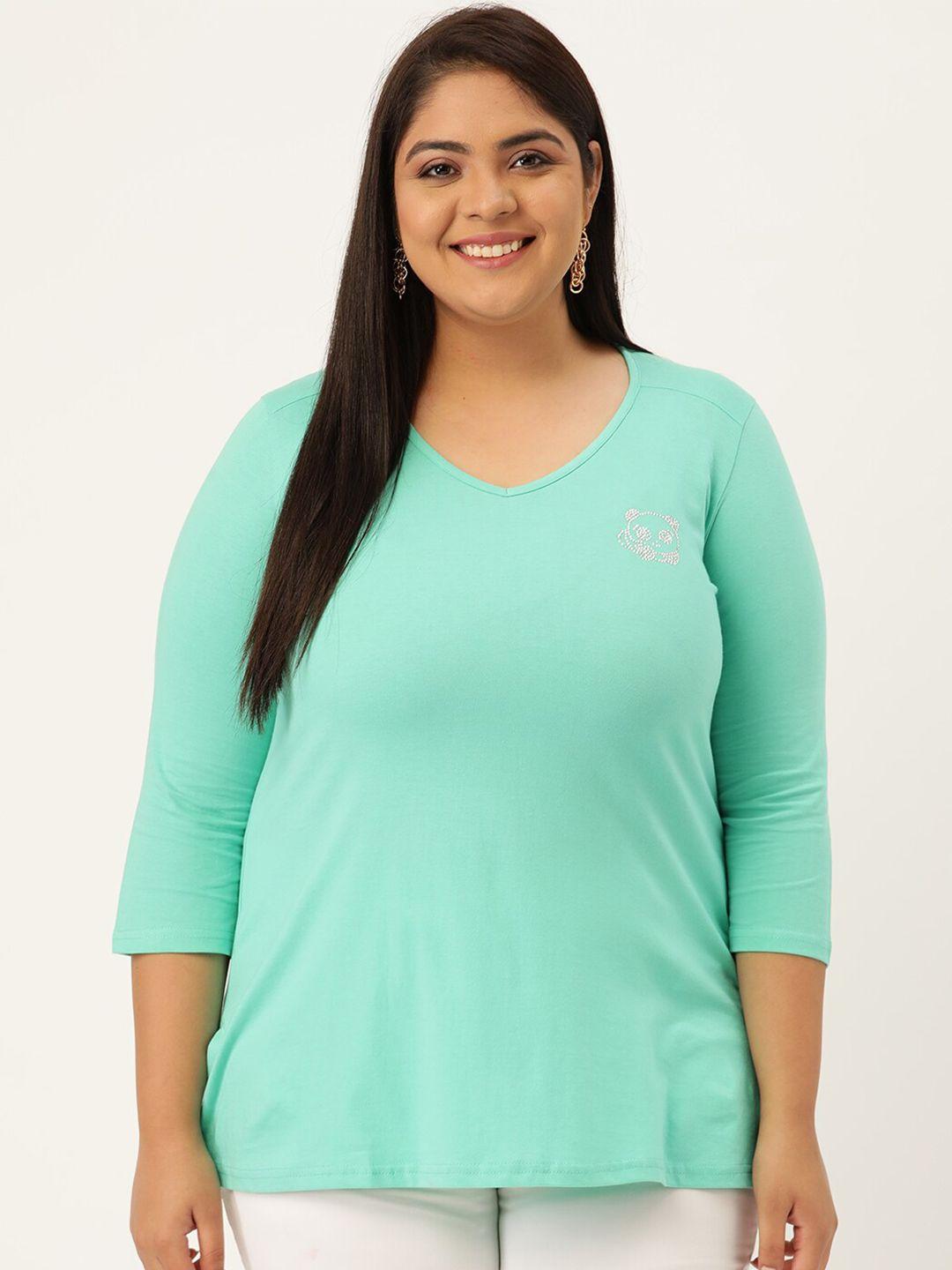 therebelinme women sea green v-neck plus size  t-shirt