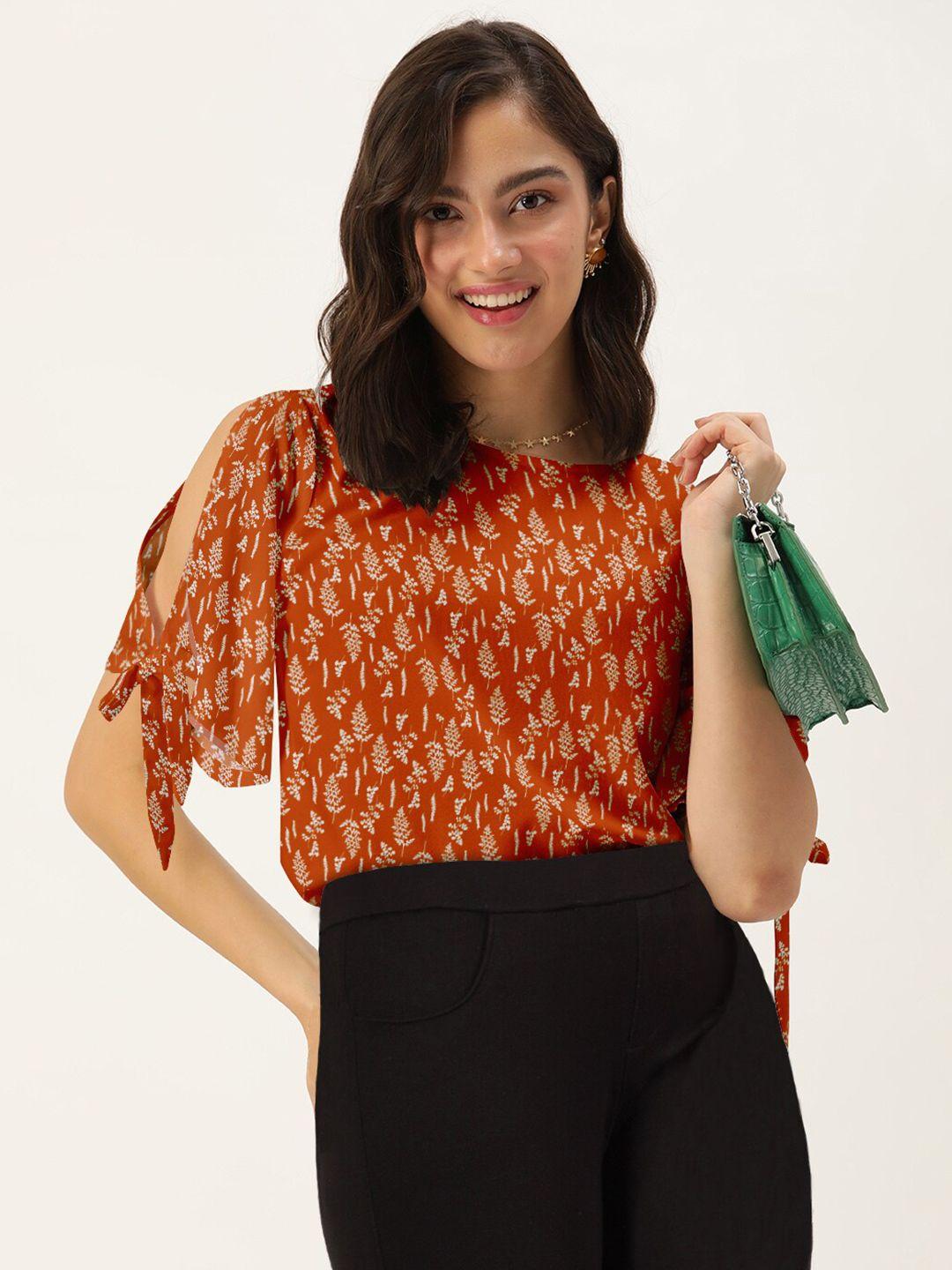 dressberry women orange print split sleeve  top