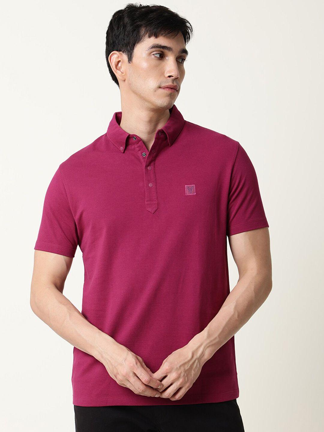 rare rabbit men pink polo collar slim fit t-shirt