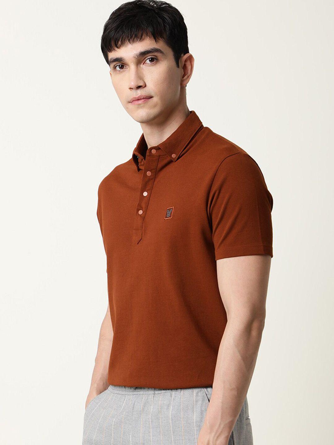 rare rabbit men rust polo collar slim fit t-shirt