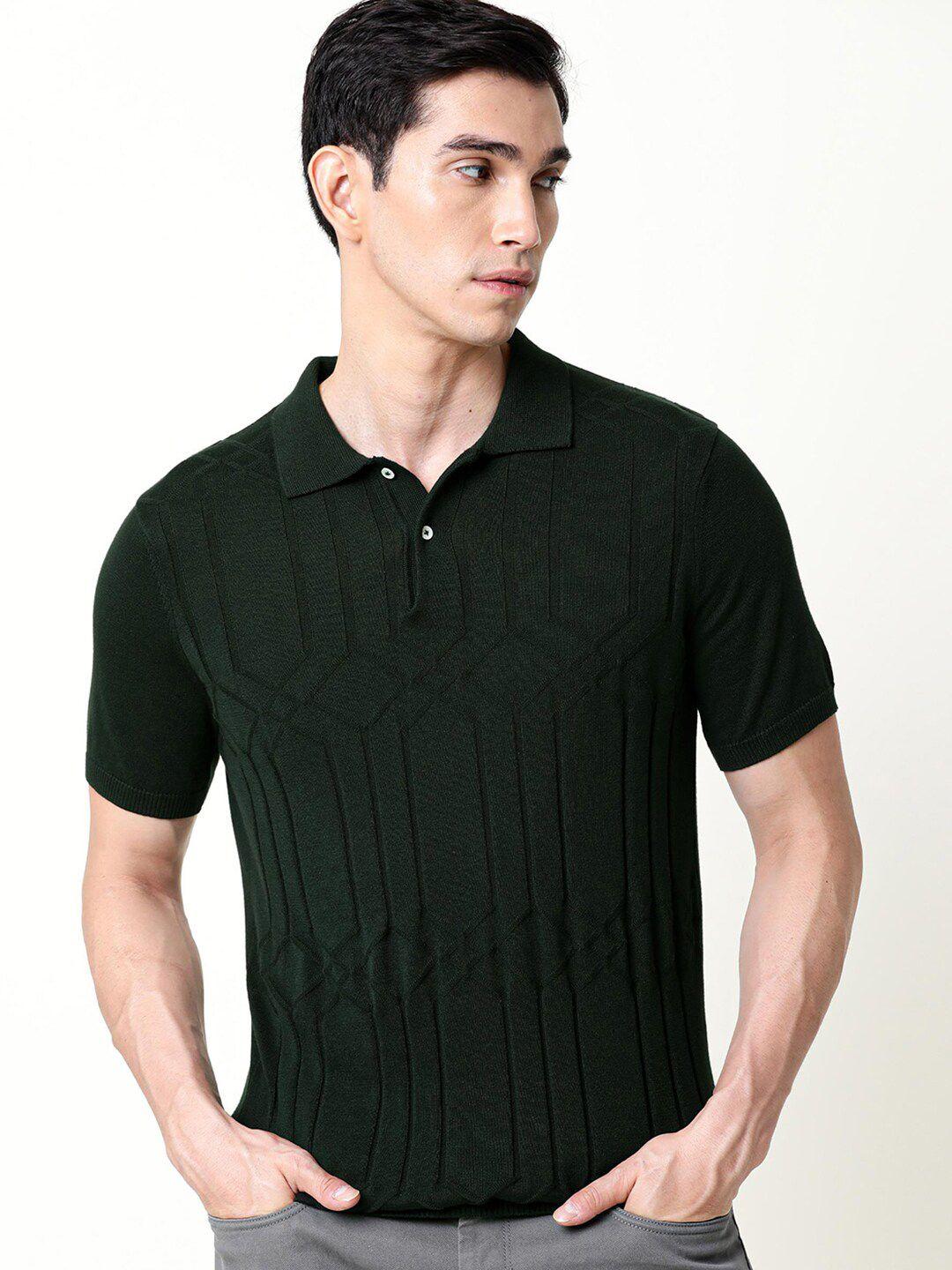 rare rabbit men olive green polo collar slim fit t-shirt