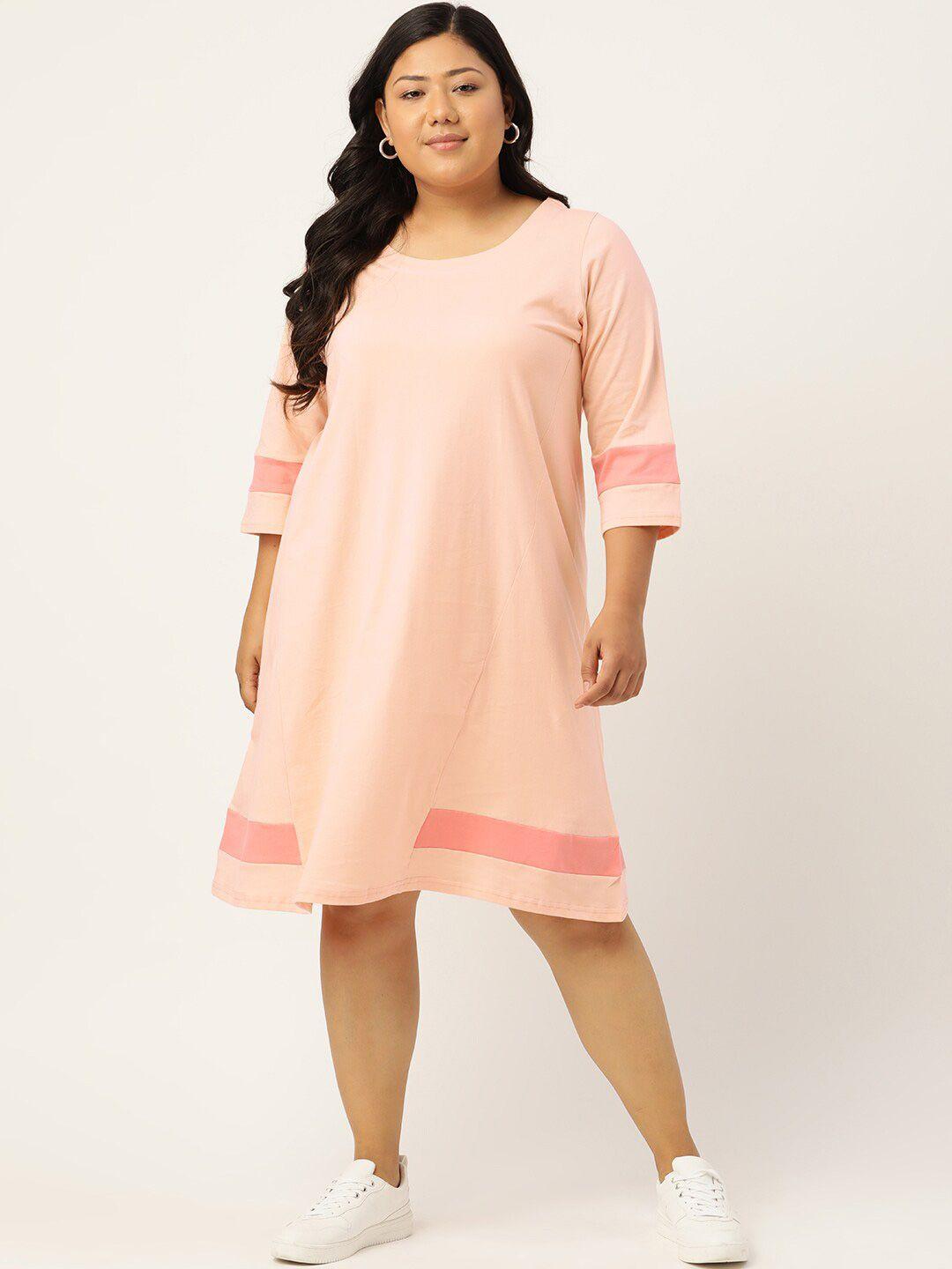 therebelinme women's peach-coloured cotton a-line dress