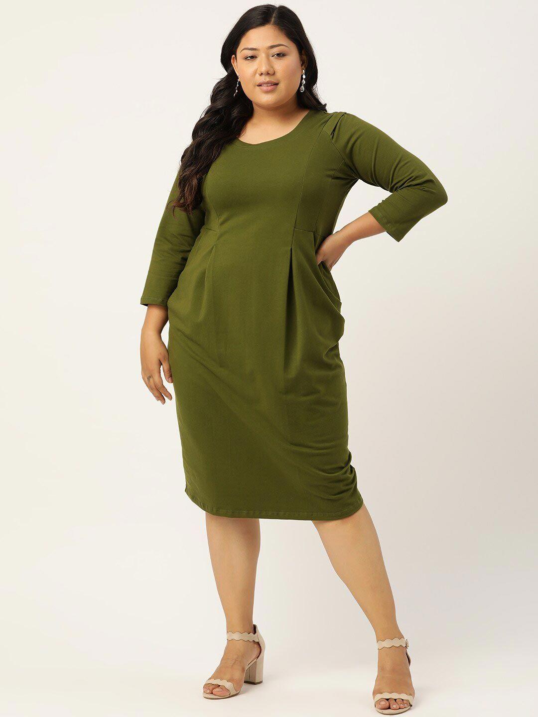 therebelinme plus size olive green formal sheath midi dress