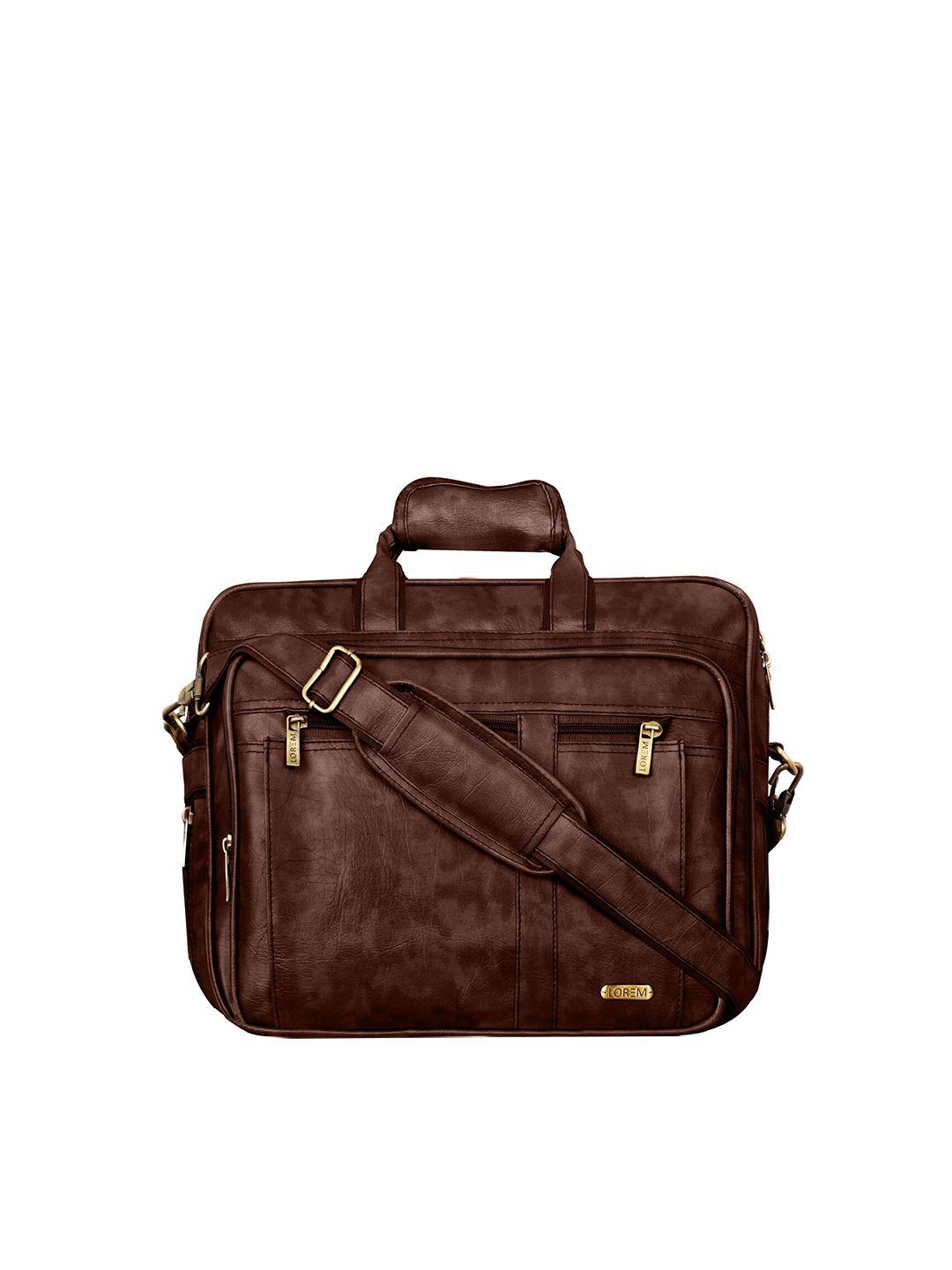 lorem men brown textured laptop bag