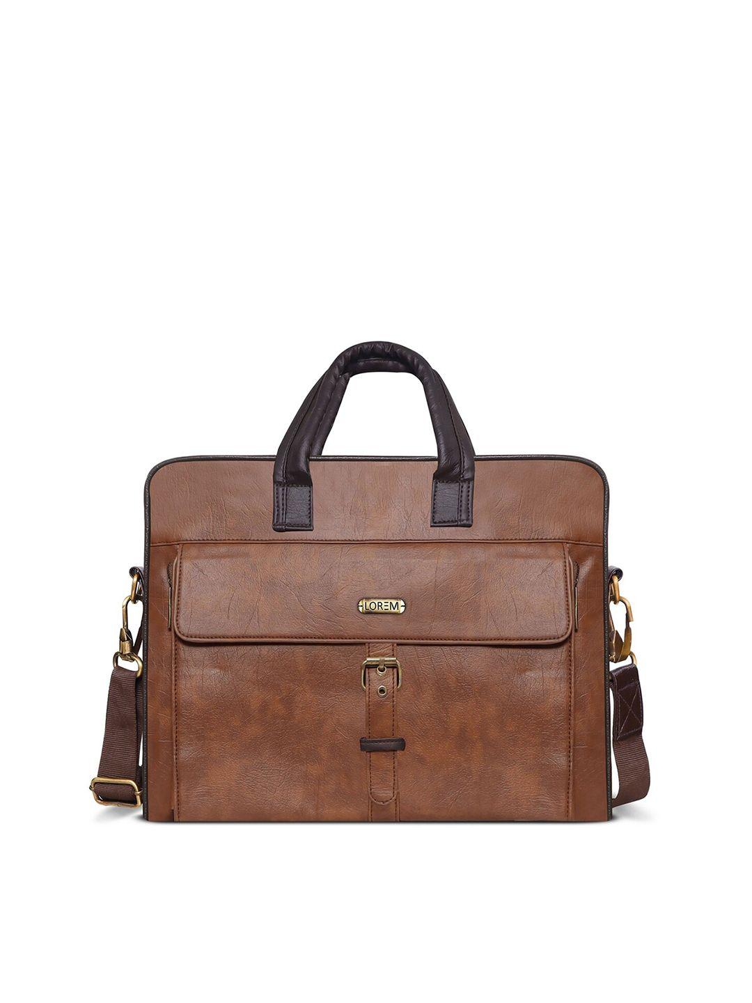 lorem men tan textured laptop bag