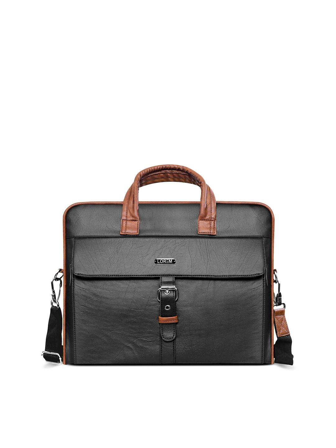 lorem men black textured laptop bag