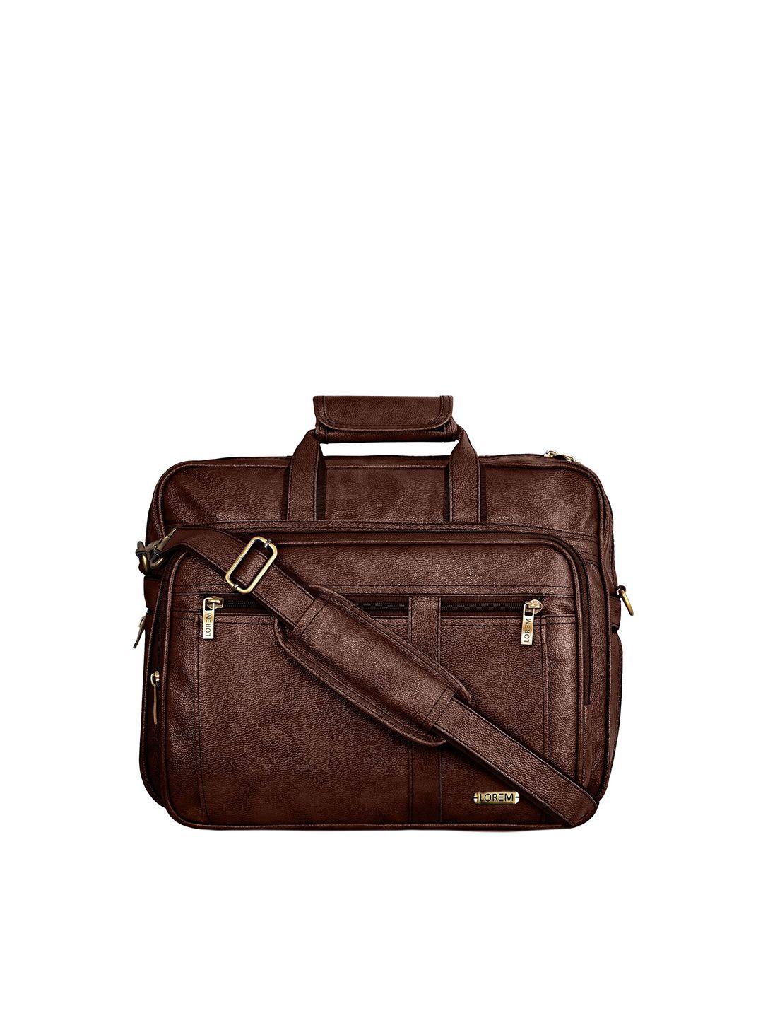 lorem men brown textured laptop bag