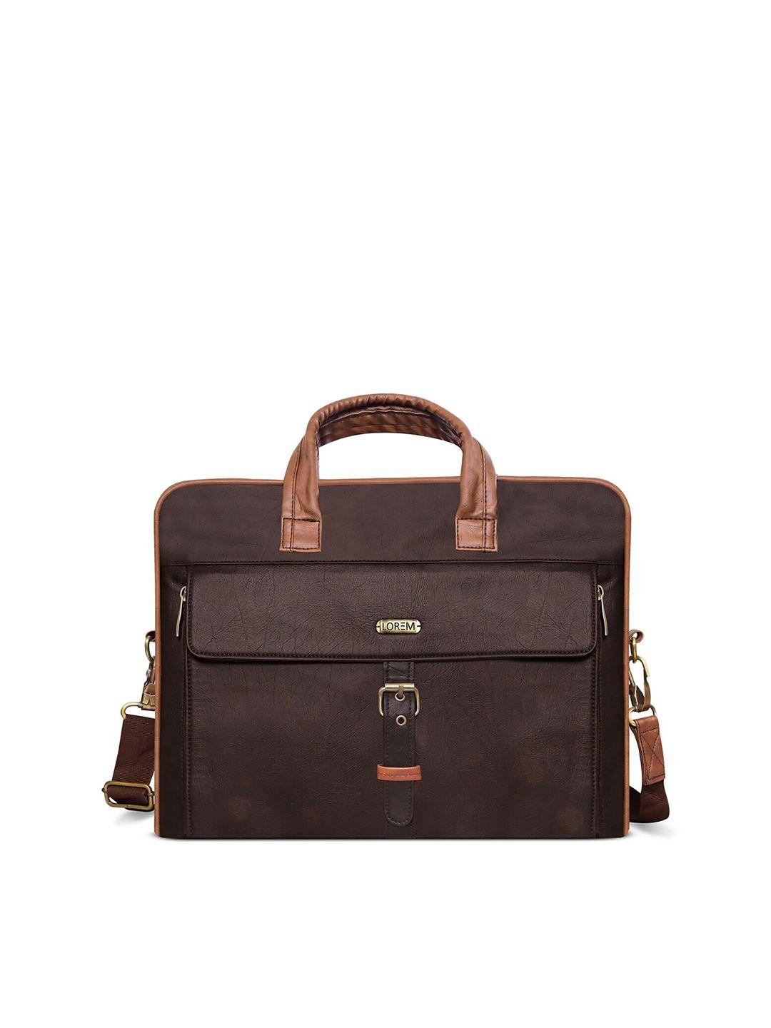 lorem men brown textured laptop bag