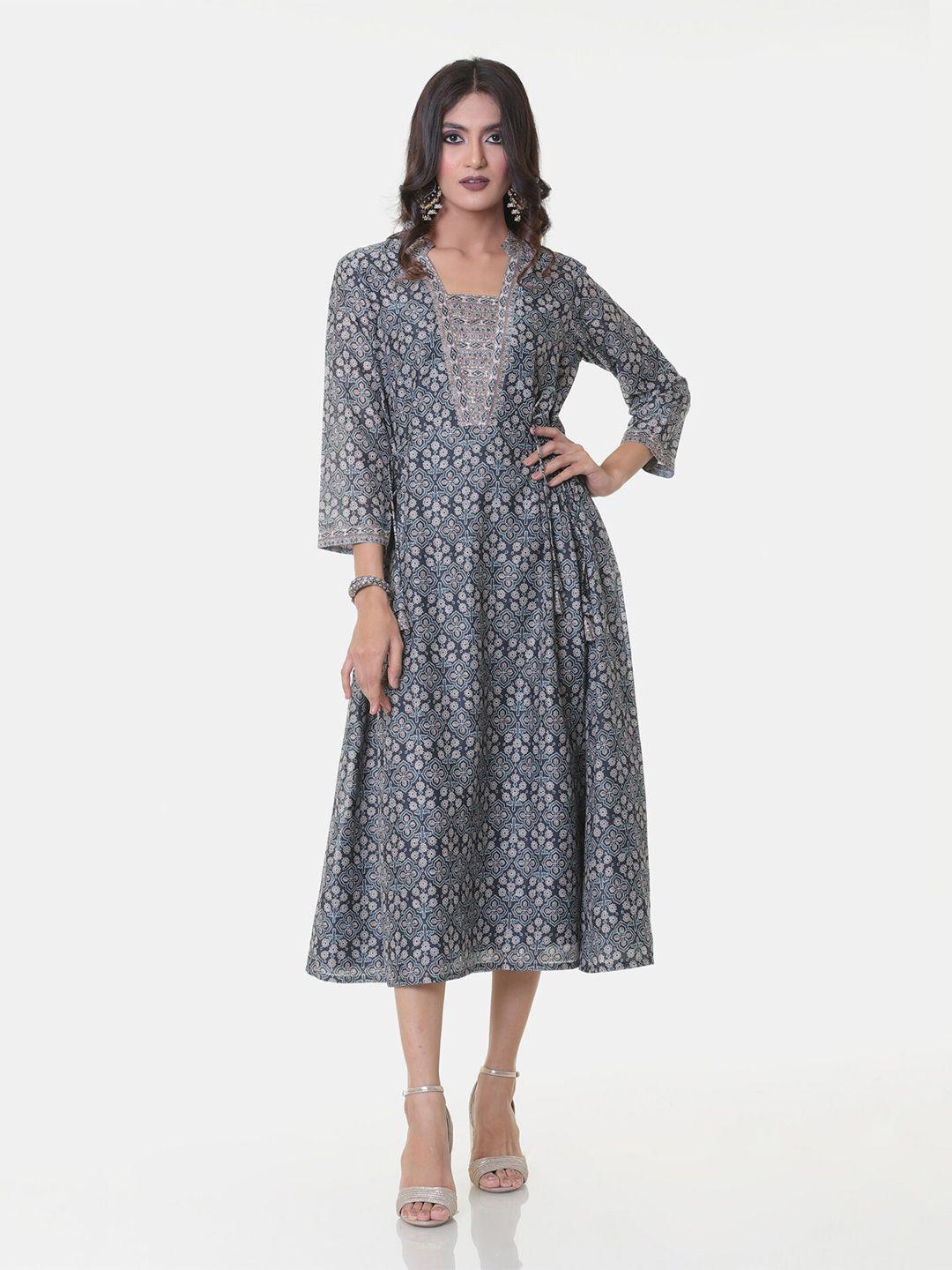 heeposh navy blue floral midi dress