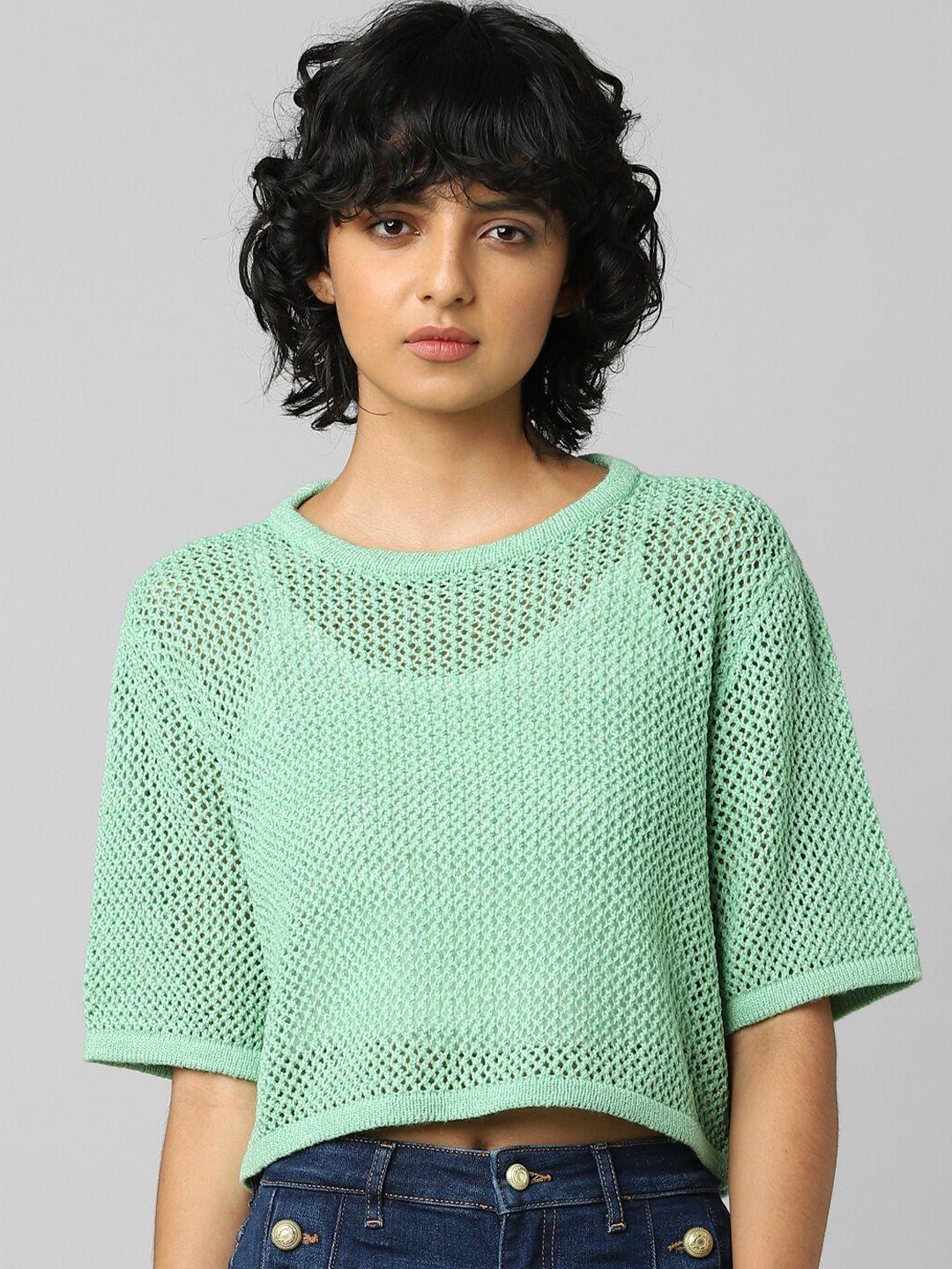 only women green crop pullover