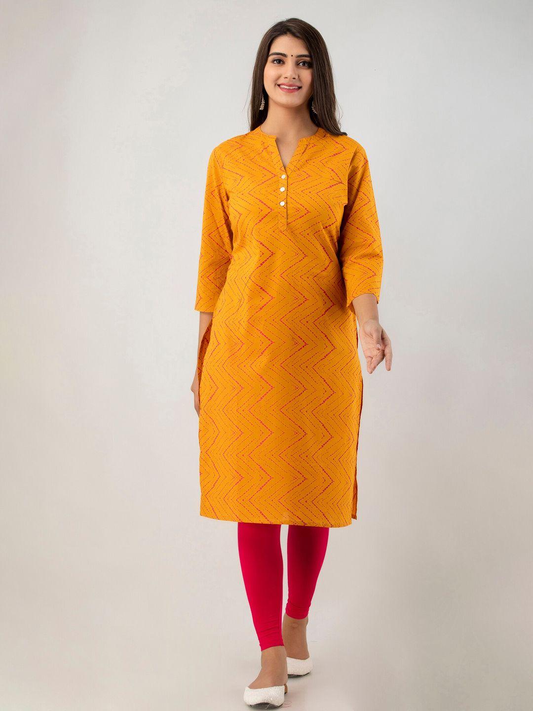 sutidora women mustard yellow chevron printed cotton kurta