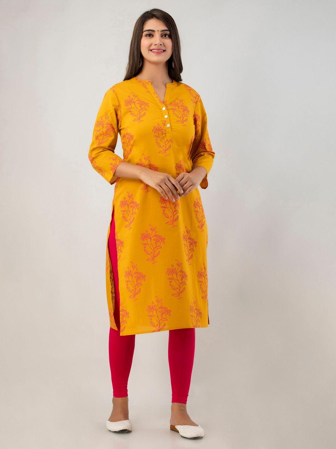 sutidora women yellow & red floral printed floral kurta