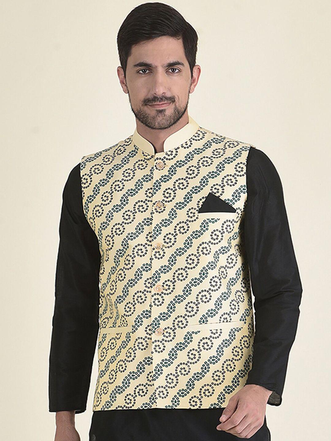 deyann men black kurta with trousers & bandani nehru jacket