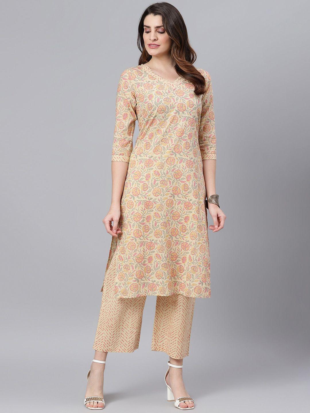 idalia women yellow ethnic motifs printed kurta with trousers