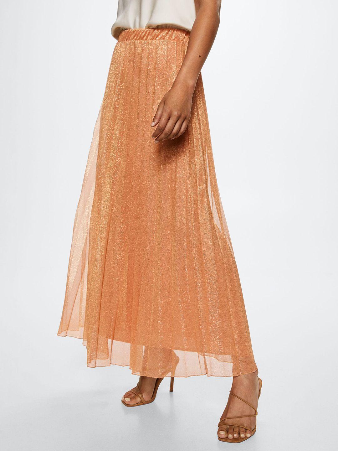 mango women orange accordion pleated flared midi skirt