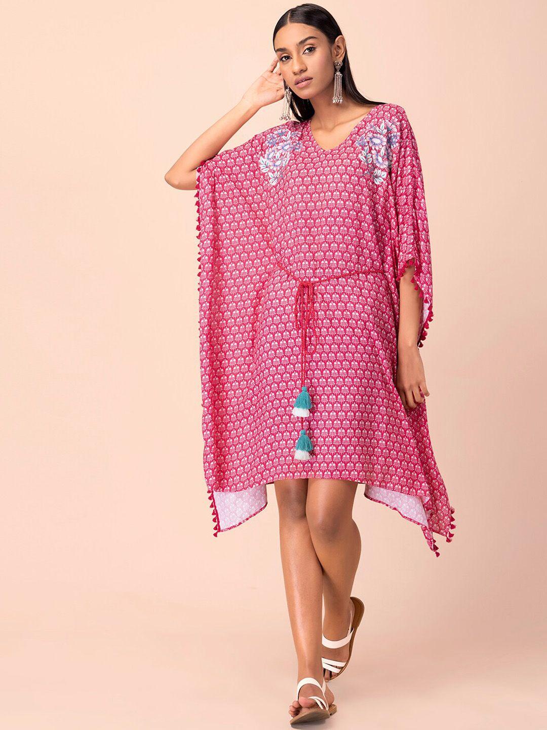 indya pink floral kaftan dress