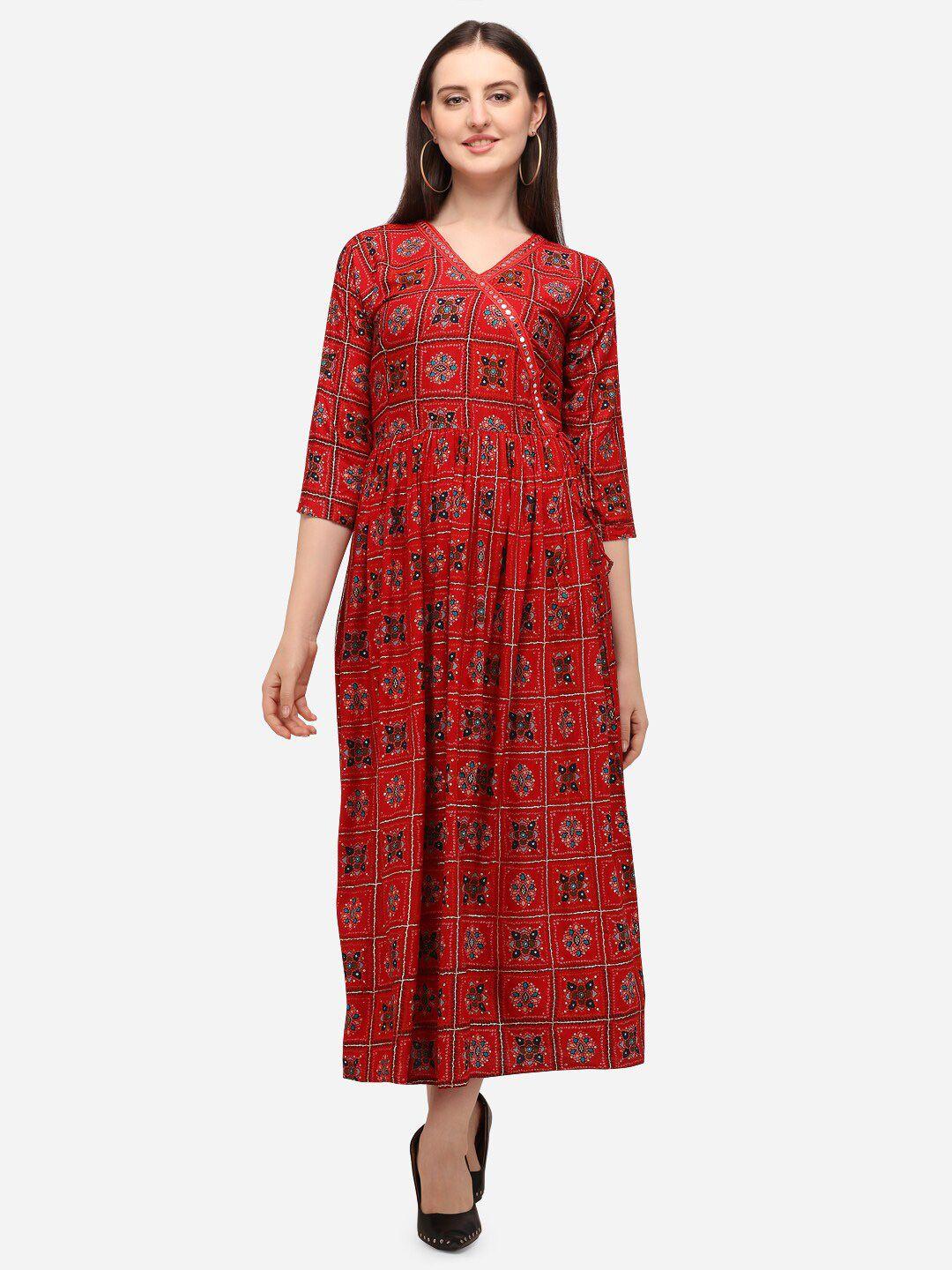 gufrina red ethnic motifs maxi dress