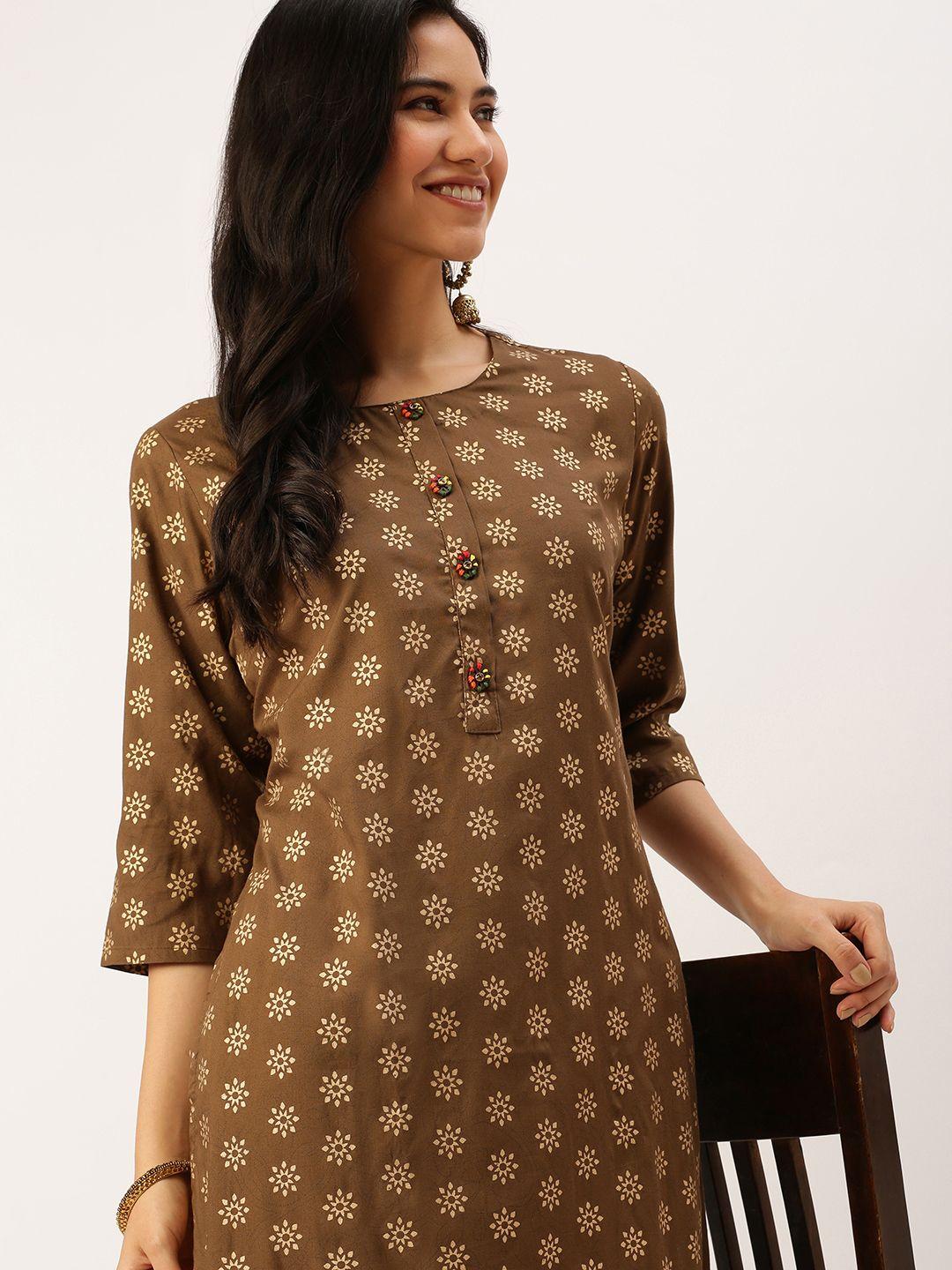 showoff women brown printed floral kurta