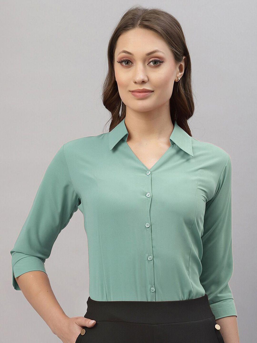 selvia women green formal shirt