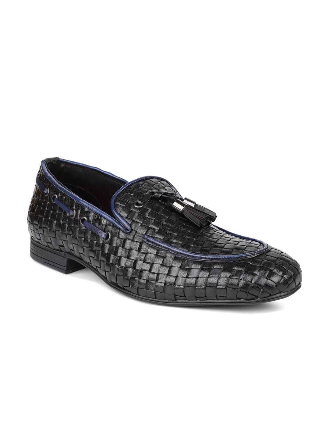 atesber men black textured formal slip-on shoes