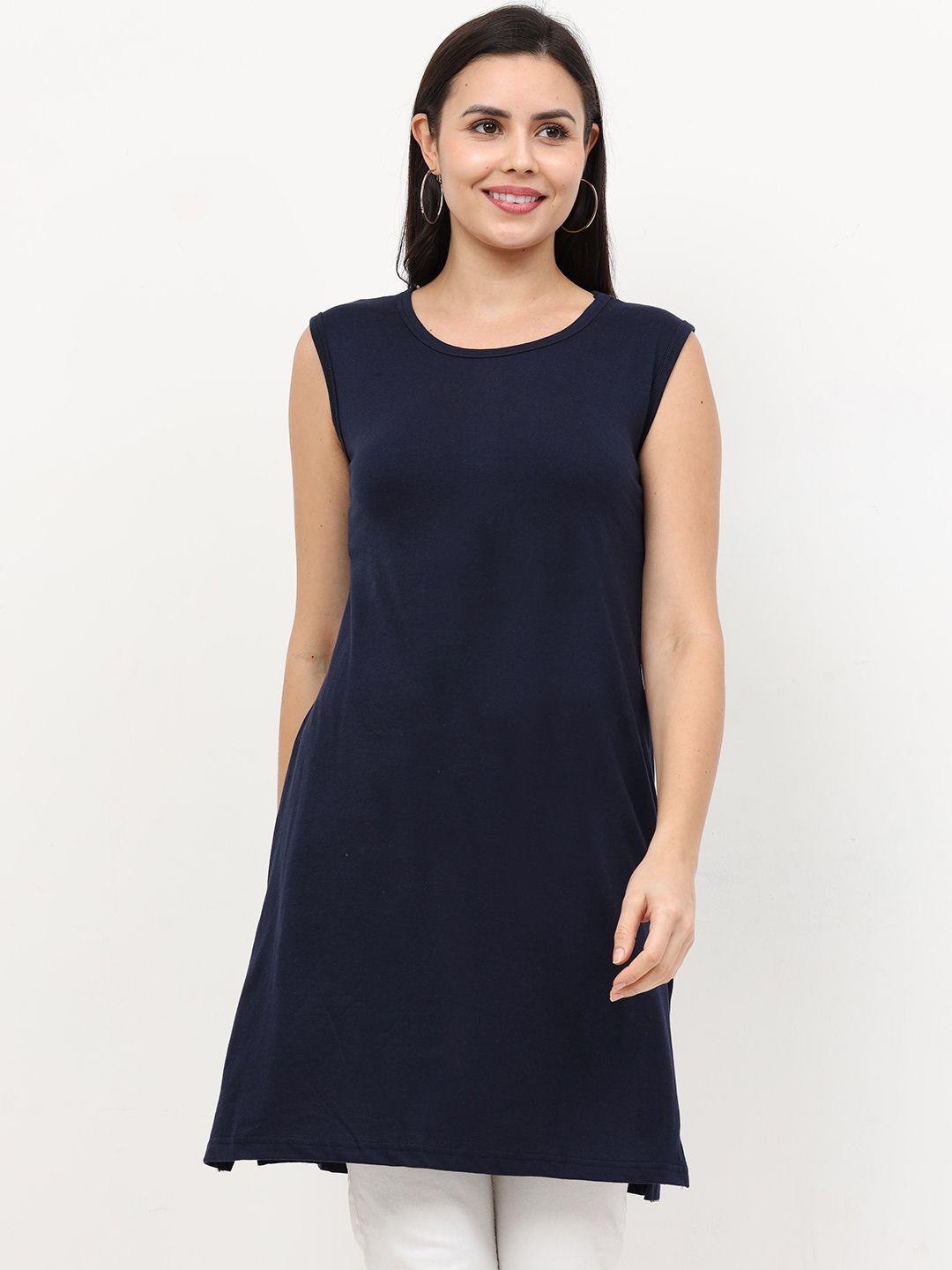 fleximaa navy blue cotton sleeveless longline top