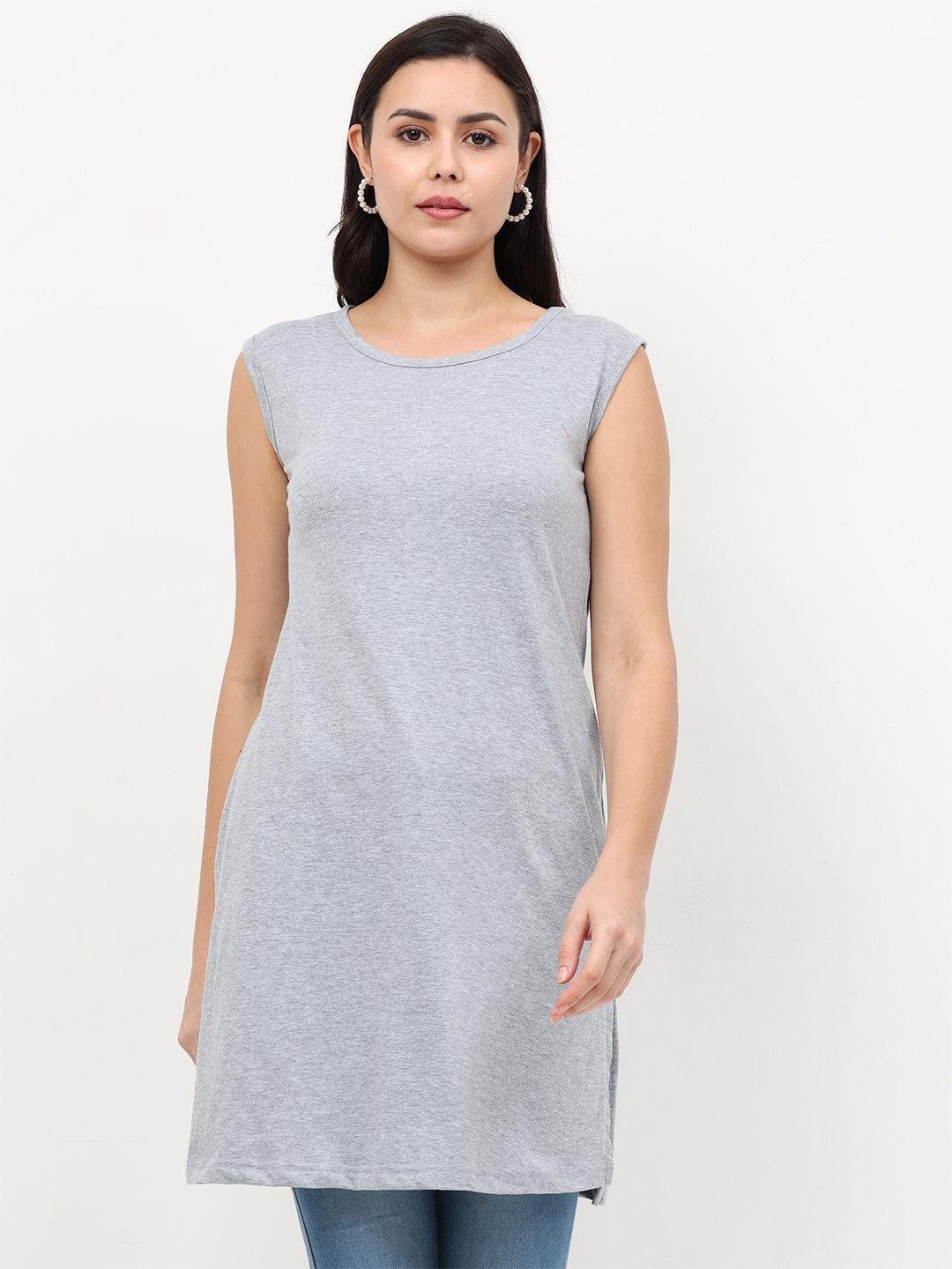 fleximaa women grey pure cotton longline top