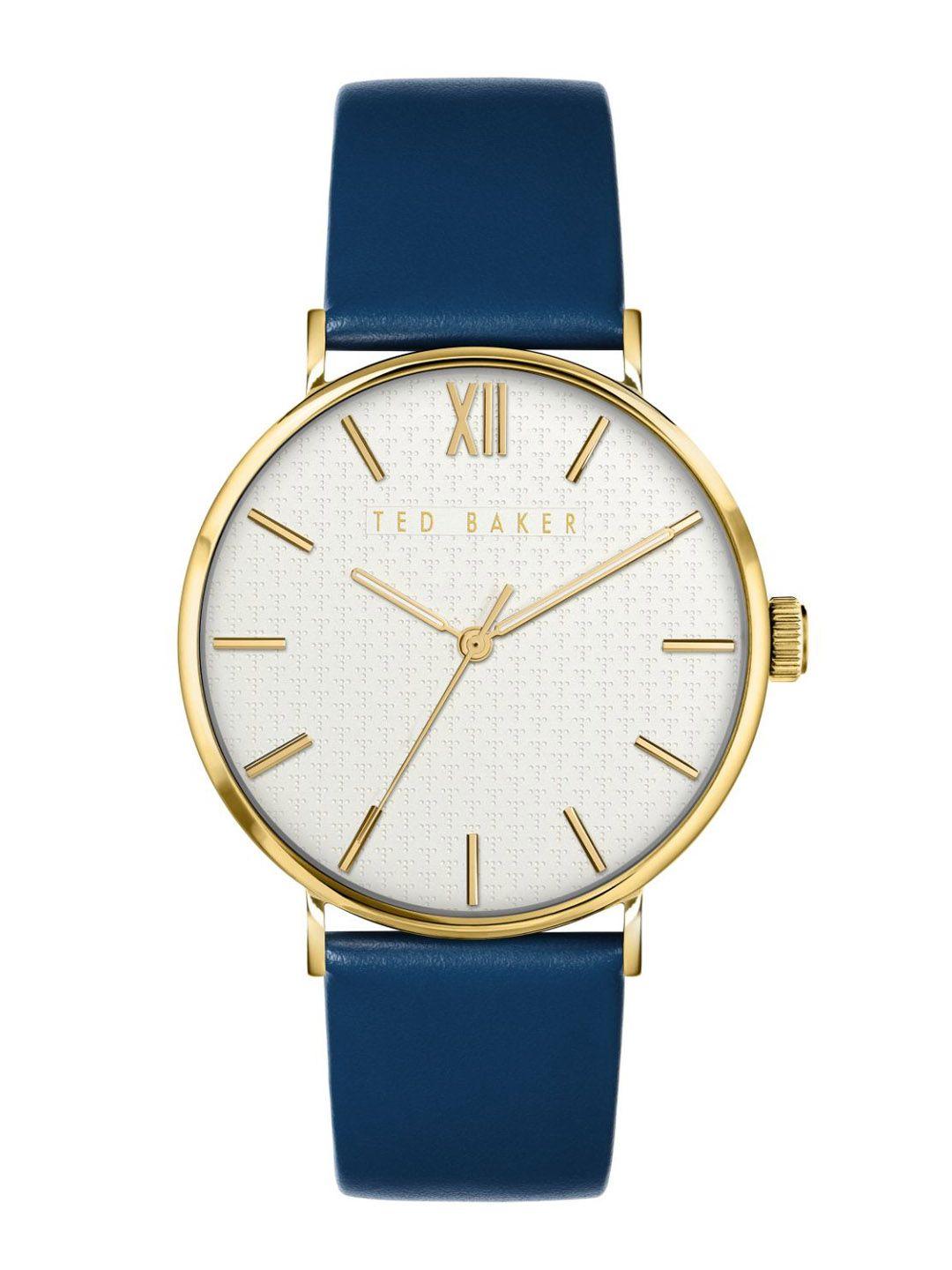 ted baker men white dial & blue leather straps analogue watch