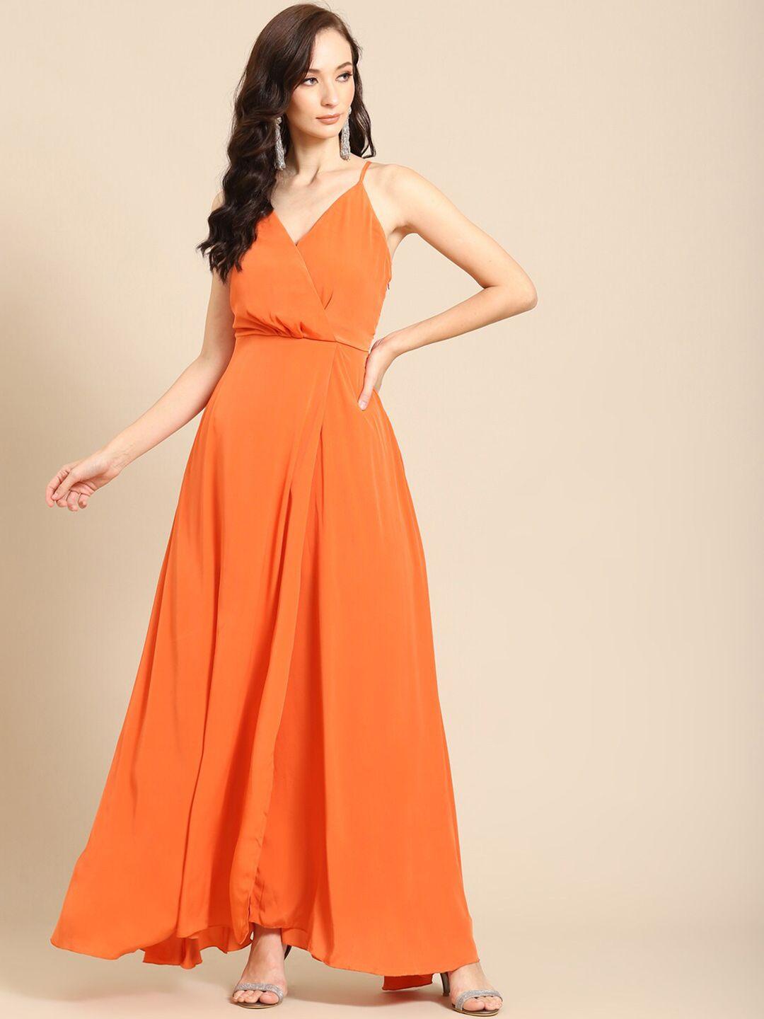 dodo & moa women orange crepe maxi dress