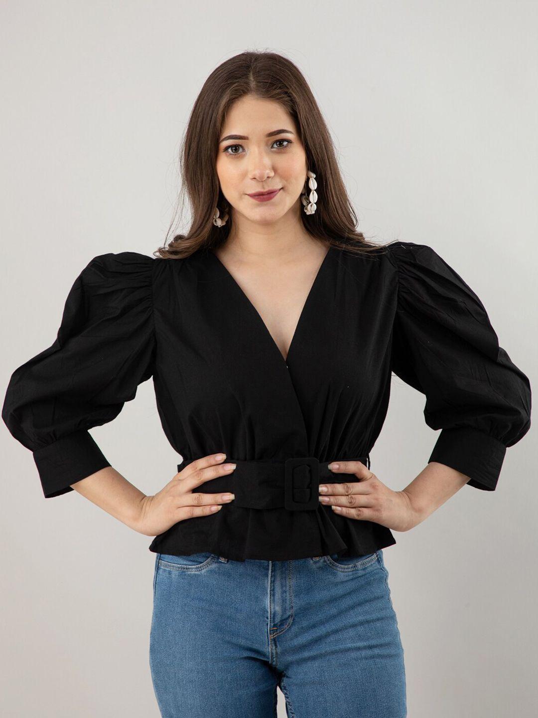 pretty loving thing black solid women cinched waist top