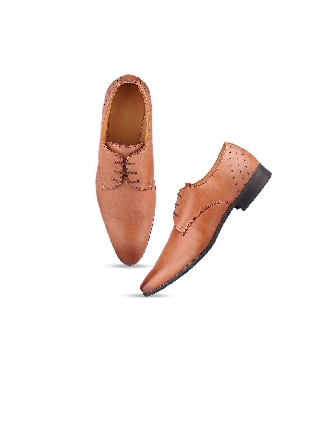 top brass men tan solid leather formal derby shoes