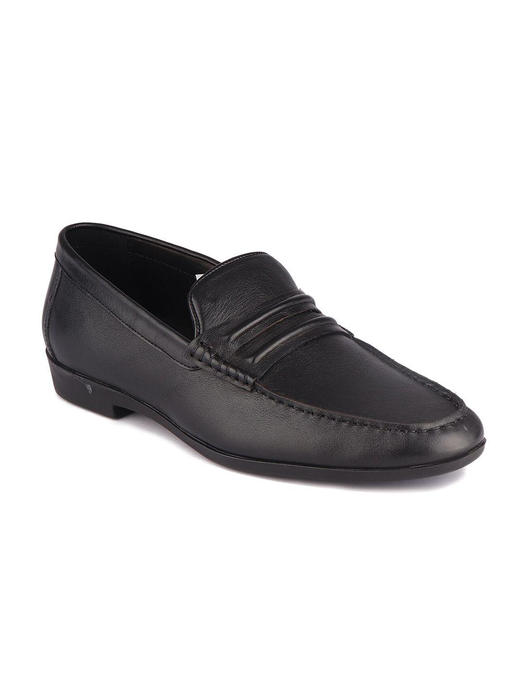 top brass men black solid leather formal loafers