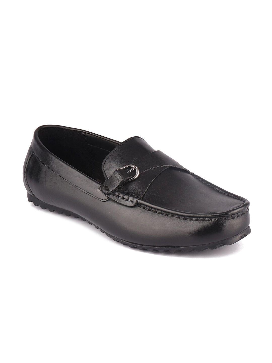 top brass men black solid leather formal loafers