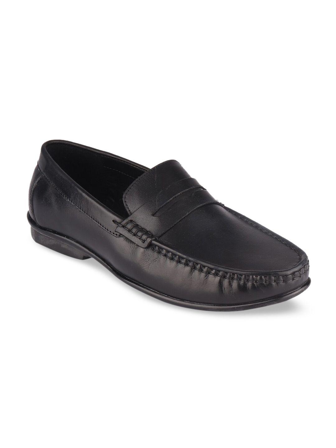 top brass men black solid formal loafers