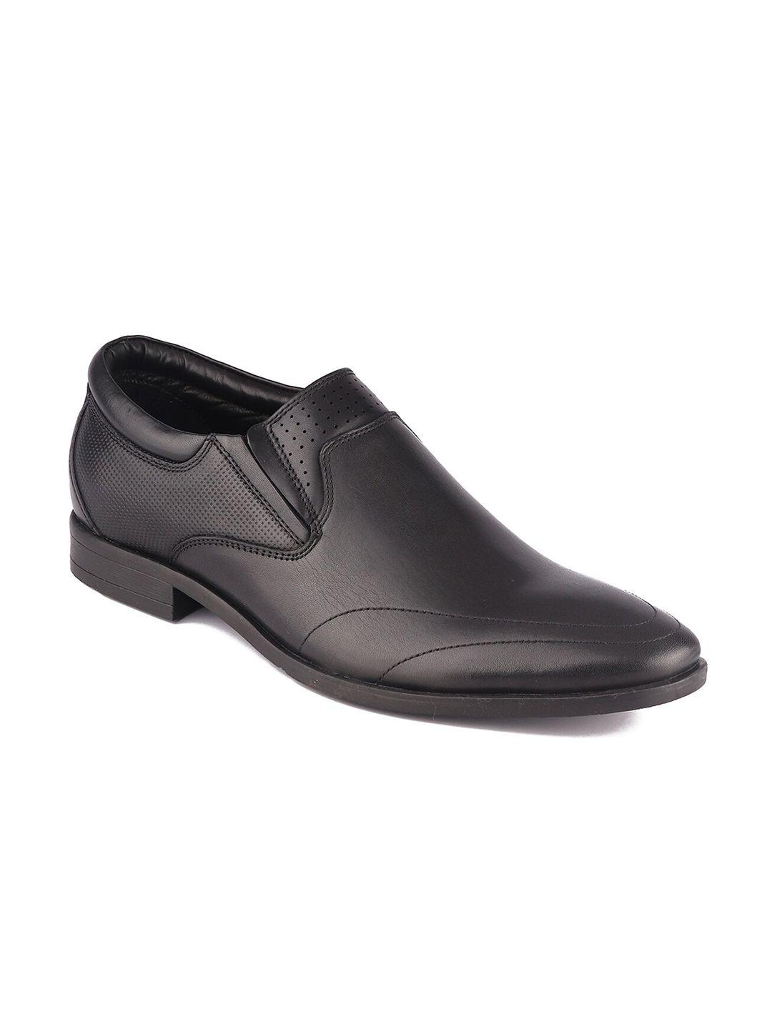 top brass men black solid leather formal slip on shoes