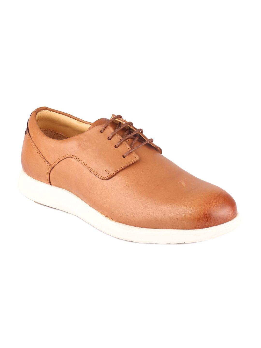 top brass men tan solid leather formal derby shoes