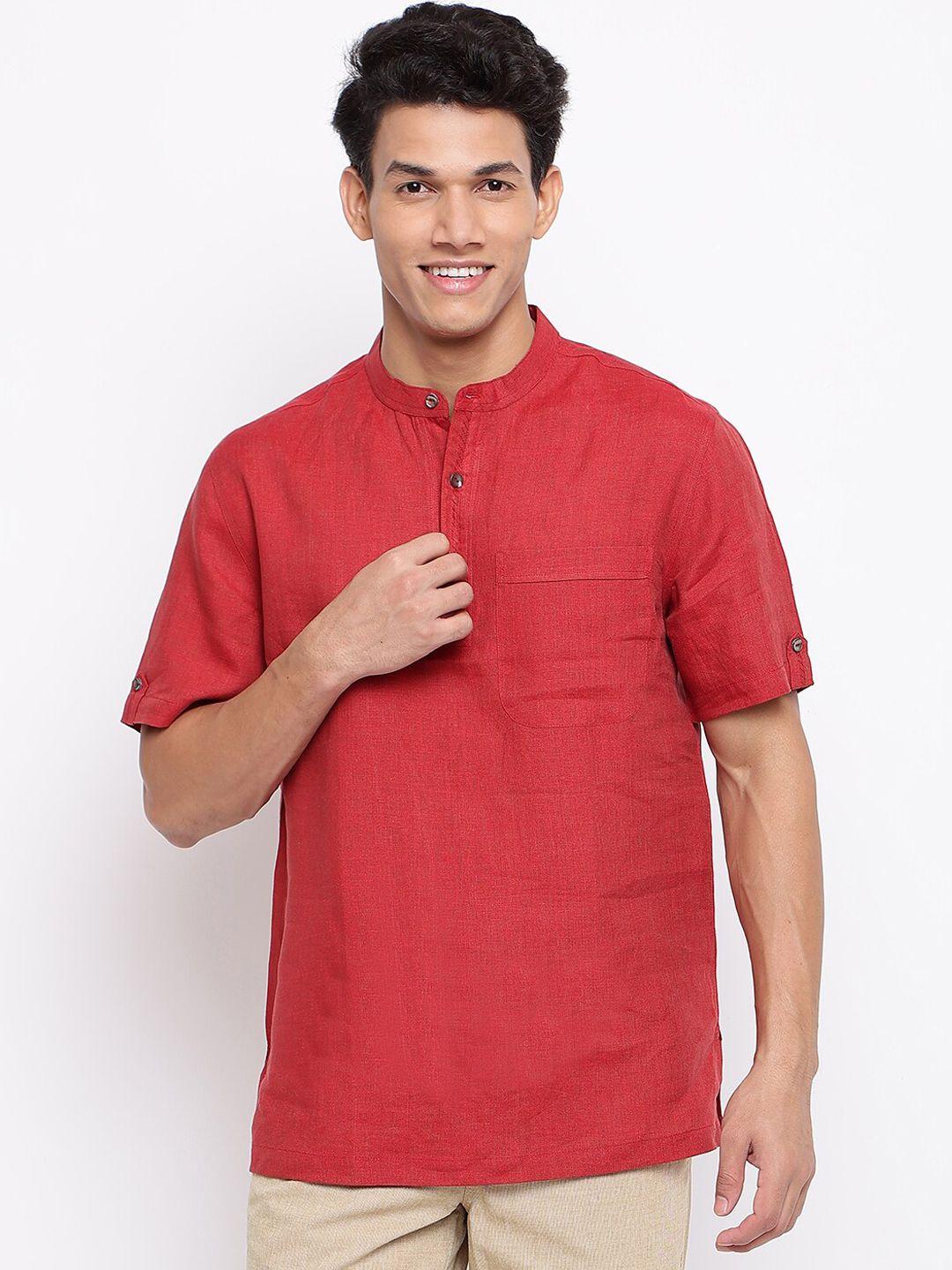 fabindia mandarin collar linen short sleeves straight kurta