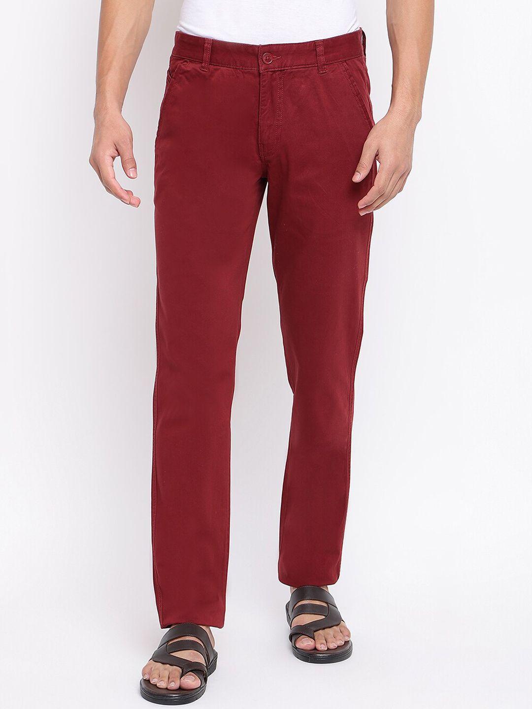 fabindia men maroon slim fit trousers