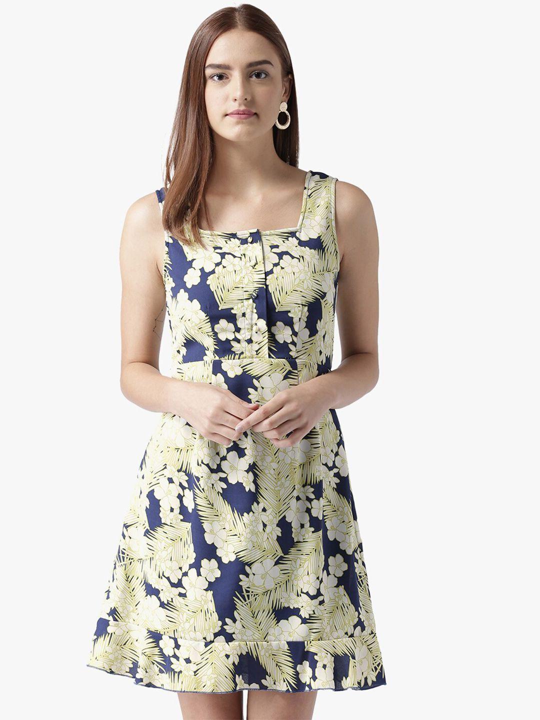 dodo & moa women blue floral printed crepe dress