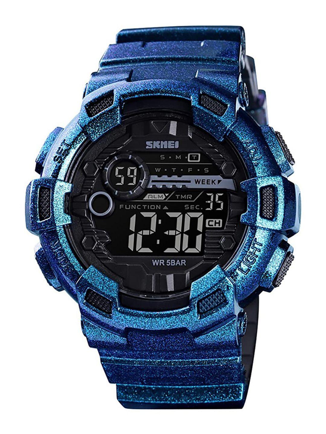 skmei men black patterned dial & blue straps digital multi function watch-skmei 1243