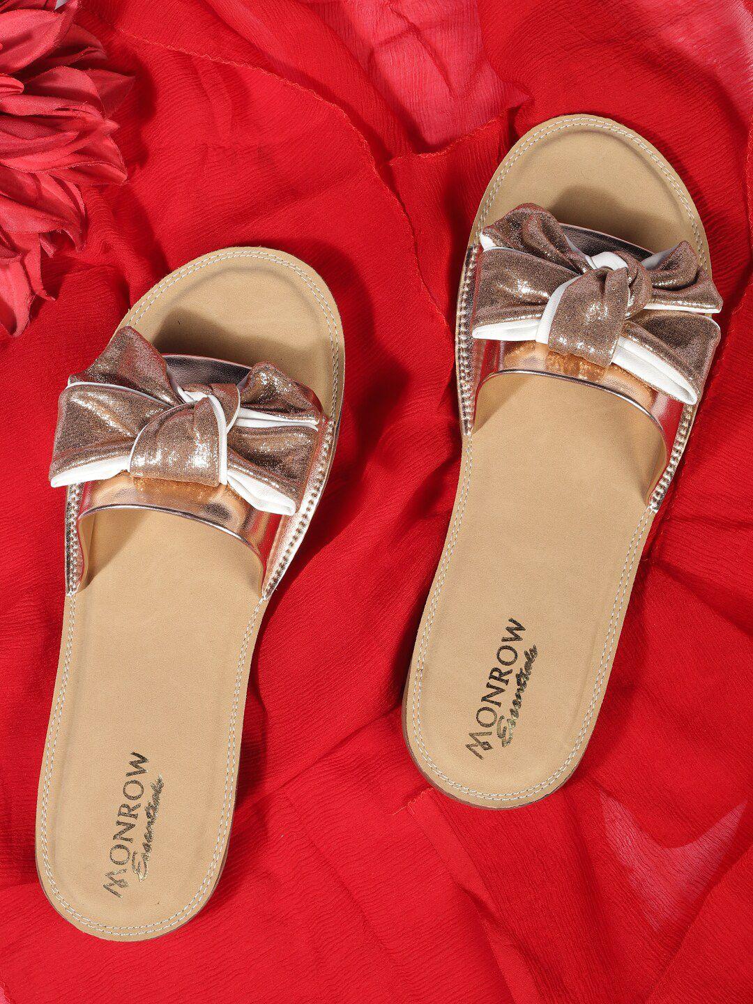 monrow women rose gold open toe flats with bow