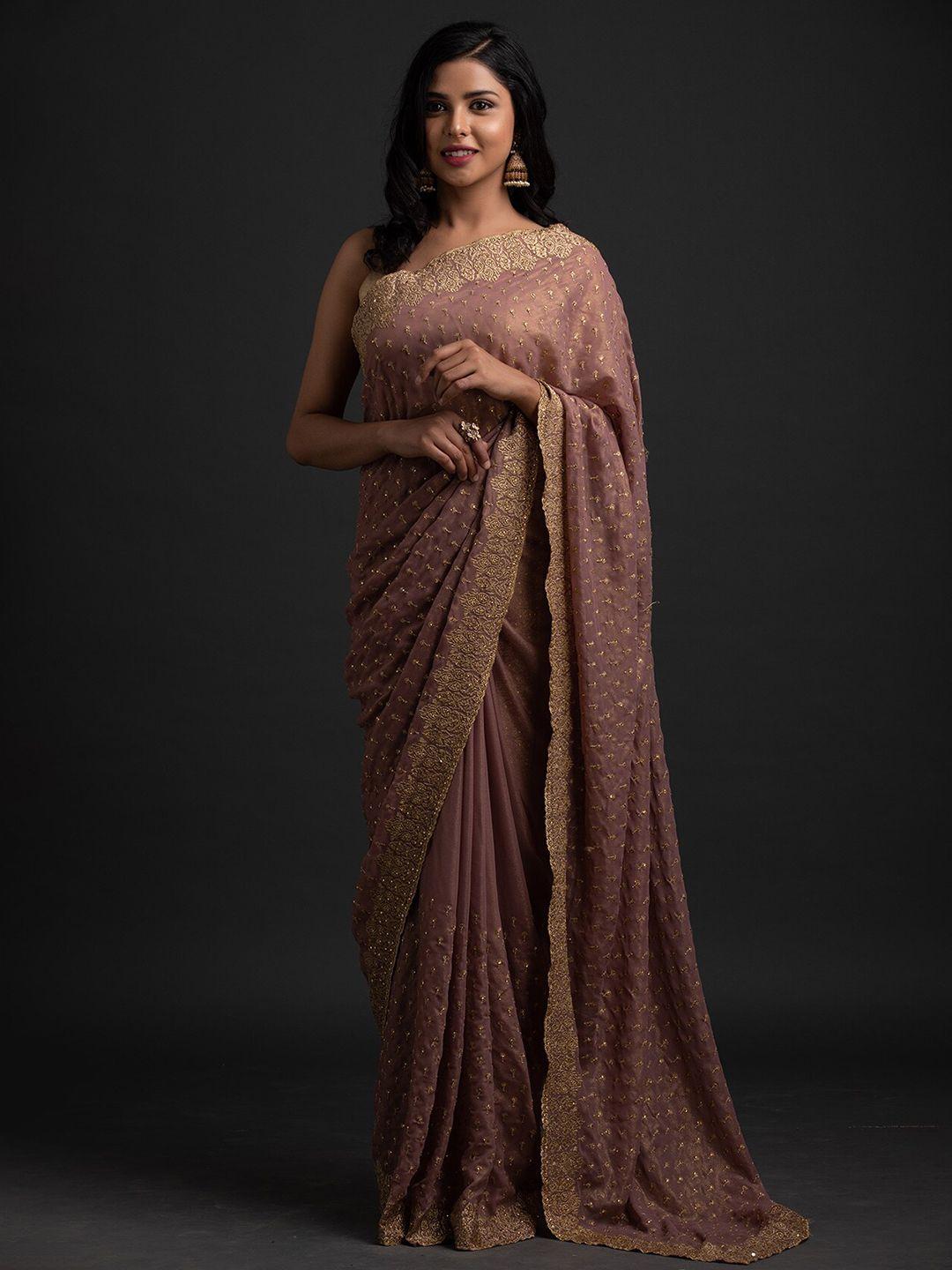 koskii mauve & gold-toned embellished zari saree