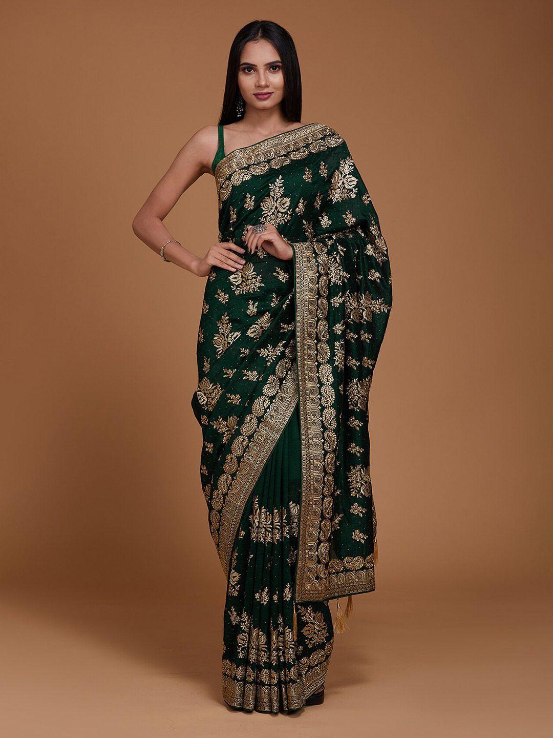 koskii green & gold-toned ethnic motifs zari art silk saree