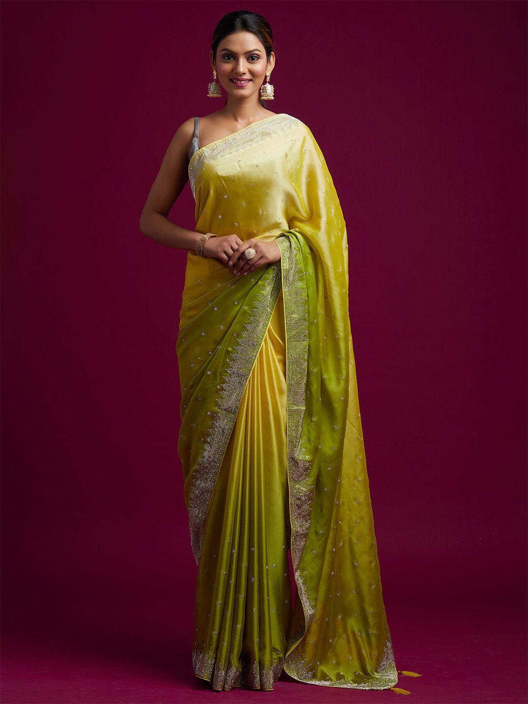 koskii green & yellow ombre embroidered saree