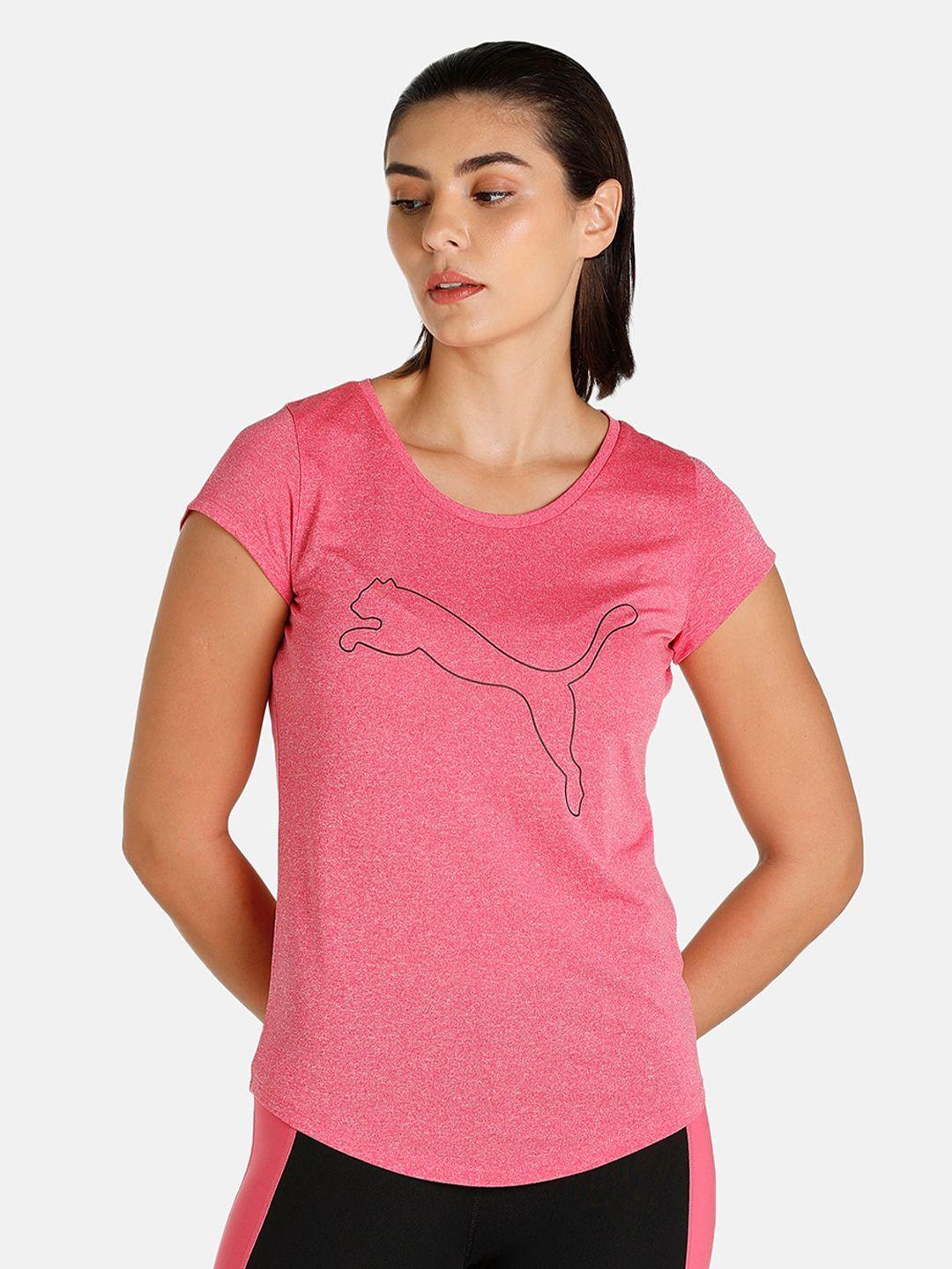 puma women pink brand logo printed performance heather cat t-shirt