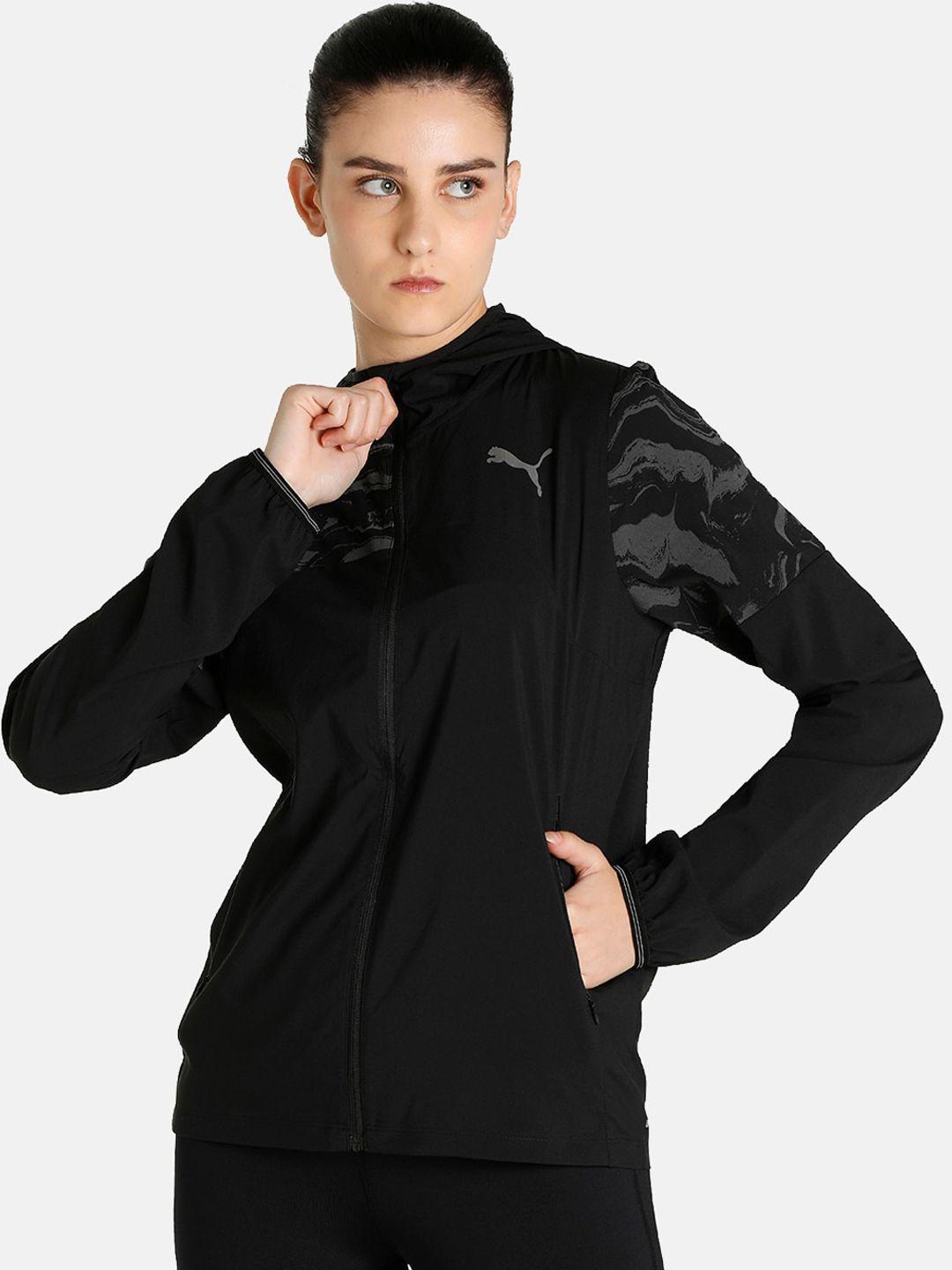 puma women black running sporty q4 woven running jacket